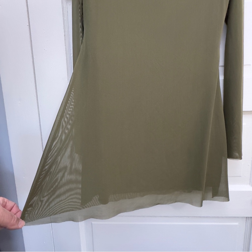 Sheer Mesh Overlay Tunic Dress Shein Women’s Size L Olive - Picture 5 of 9